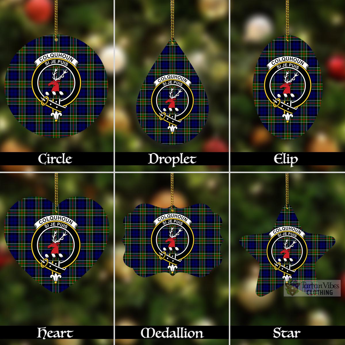 Tartan Vibes Clothing Colquhoun Tartan Christmas Aluminium Ornament with Family Crest