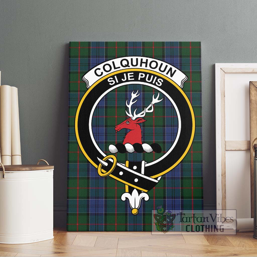 Tartan Vibes Clothing Colquhoun Tartan Canvas Print Wall Art with Family Crest