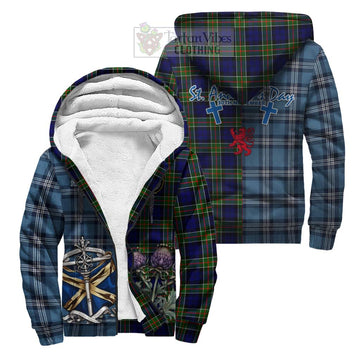 Colquhoun Tartan Sherpa Hoodie Happy St. Andrew's Day Half Tartan Style