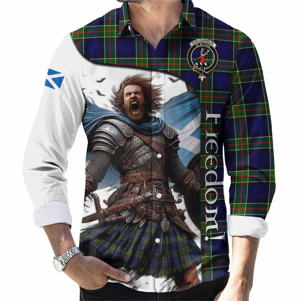 Tartan Vibes Clothing Colquhoun Crest Tartan Long Sleeve Button Shirt Inspired by the Freedom of Scottish Warrior