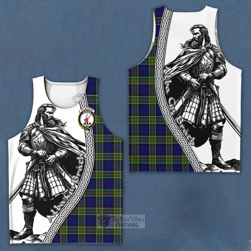 Tartan Vibes Clothing Colquhoun Tartan Clan Crest Men's Tank Top with Highlander Warrior Celtic Style