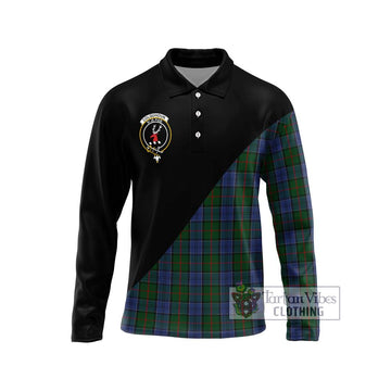 Colquhoun Tartan Long Sleeve Polo Shirt with Family Crest and Military Logo Style