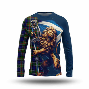 Colquhoun Tartan Family Crest Long Sleeve T-Shirt with Scottish Majestic Lion