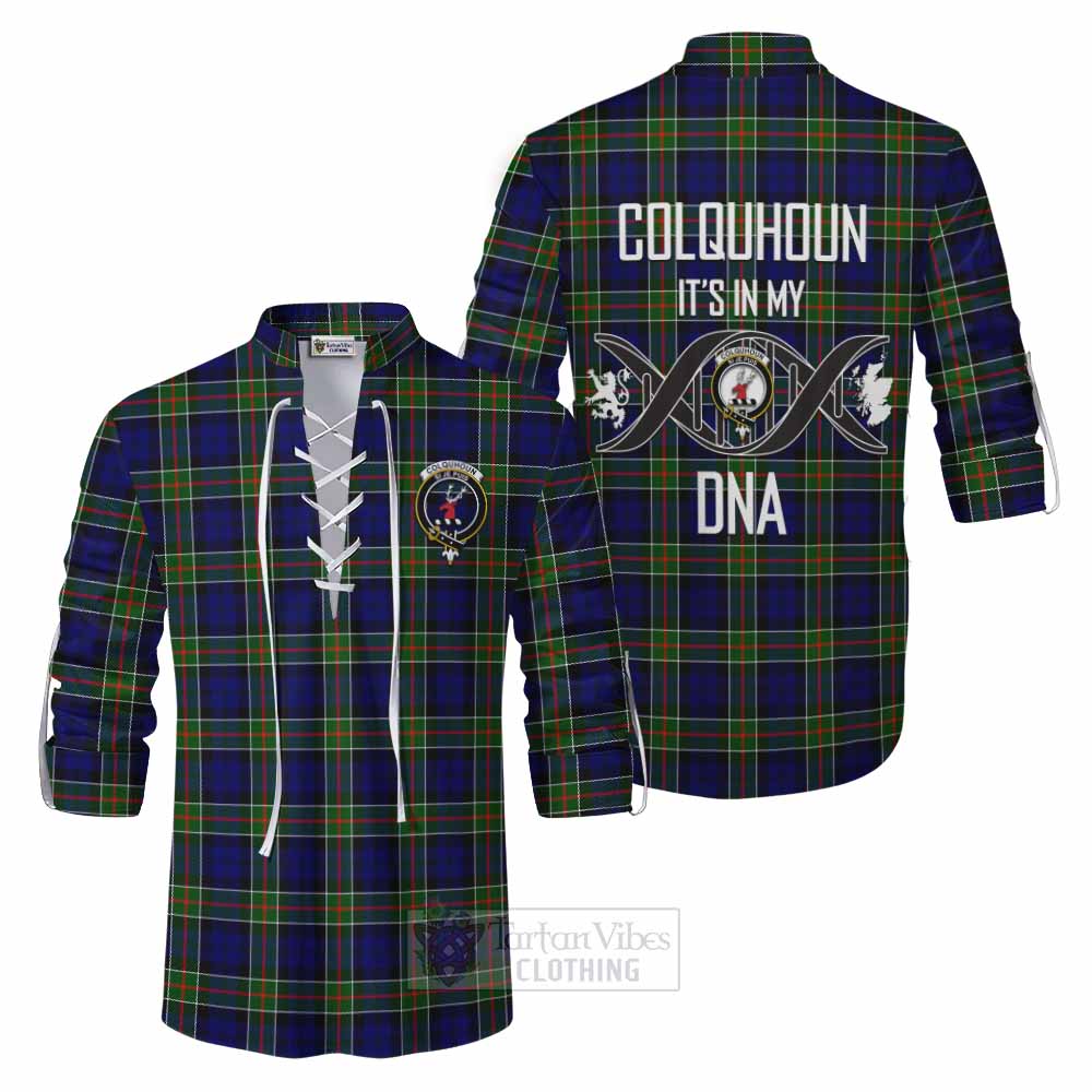 Tartan Vibes Clothing Colquhoun Tartan Ghillie Kilt Shirt with Family Crest DNA In Me Style