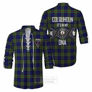 Colquhoun Tartan Ghillie Kilt Shirt with Family Crest DNA In Me Style