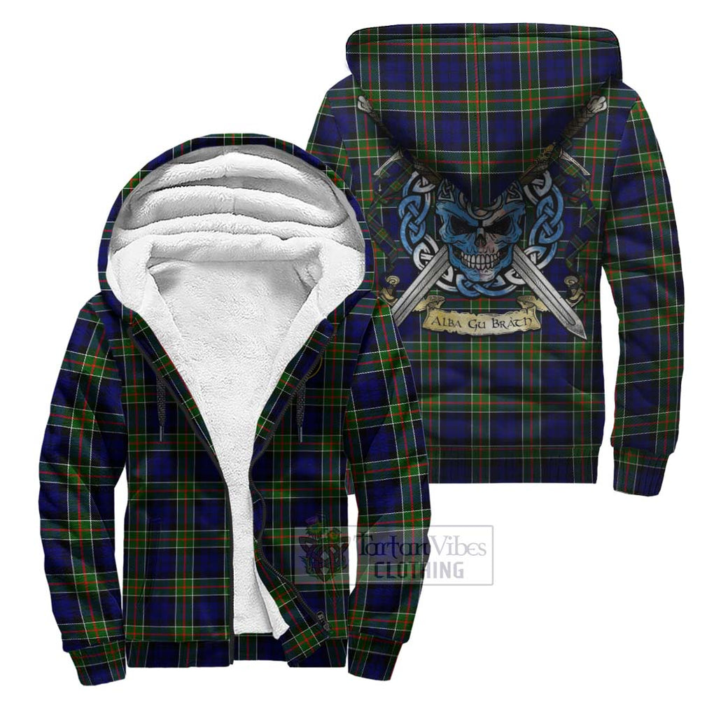 Tartan Vibes Clothing Colquhoun Tartan Sherpa Hoodie with Family Crest Celtic Skull Style