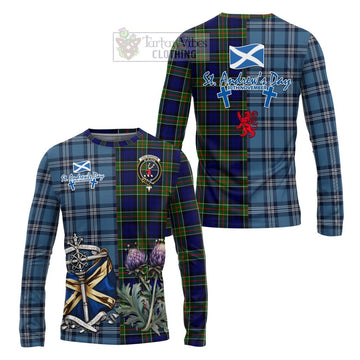 Colquhoun Tartan Long Sleeve T-Shirt Happy St. Andrew's Day Half Tartan Style