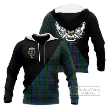 Colquhoun Tartan Knitted Hoodie with Family Crest and Military Logo Style