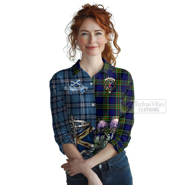 Colquhoun Tartan Women's Casual Shirt Happy St. Andrew's Day Half Tartan Style