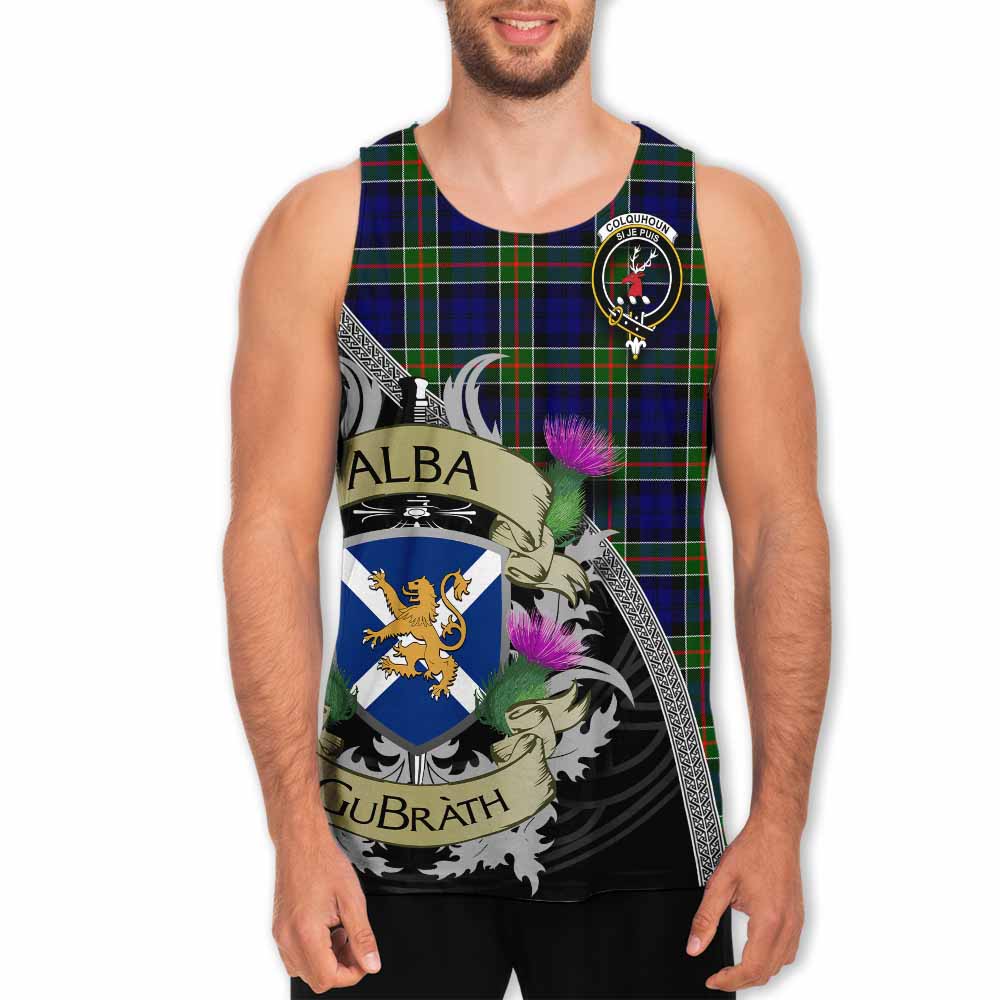 Colquhoun Tartan Family Crest Men's Tank Top Lion Rampant Royal Thistle Shield Celtic Inspired Men - Tartan Vibes Clothing