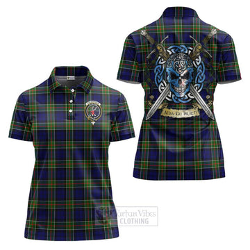 Colquhoun Tartan Women's Polo Shirt with Family Crest Celtic Skull Style