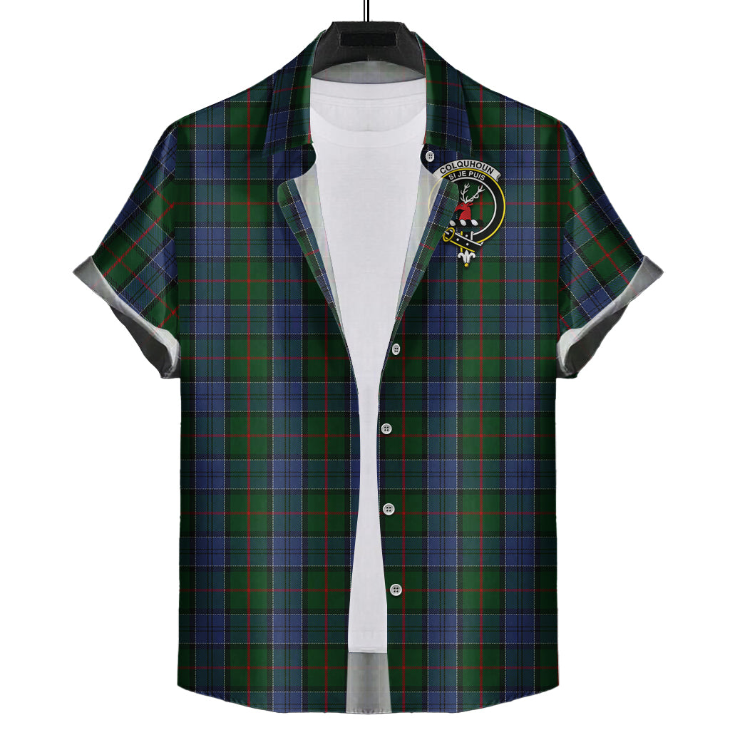 colquhoun-tartan-short-sleeve-button-down-shirt-with-family-crest