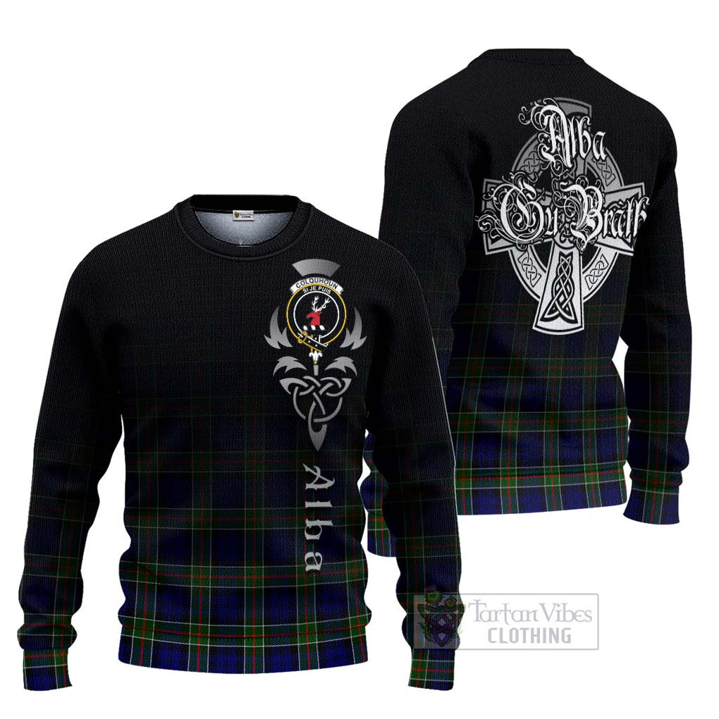 Tartan Vibes Clothing Colquhoun Tartan Knitted Sweater Featuring Alba Gu Brath Family Crest Celtic Inspired