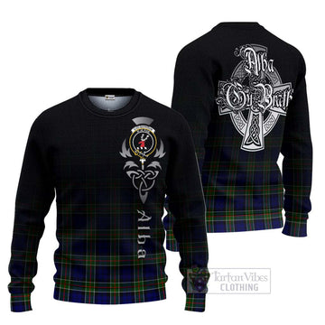 Colquhoun Tartan Ugly Sweater Featuring Alba Gu Brath Family Crest Celtic Inspired