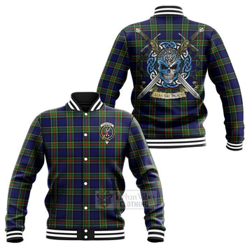 Colquhoun Tartan Baseball Jacket with Family Crest Celtic Skull Style