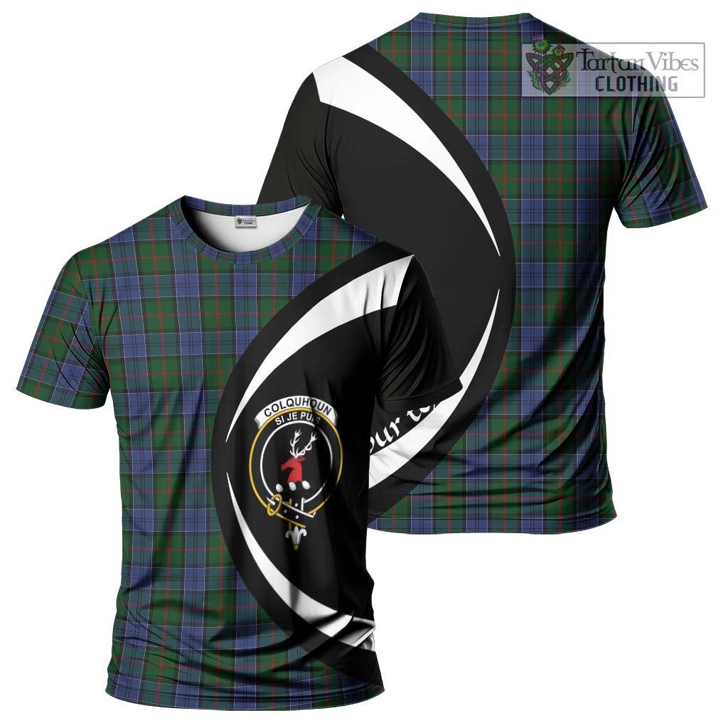 Tartan Vibes Clothing Colquhoun Tartan T-Shirt with Family Crest Circle Style