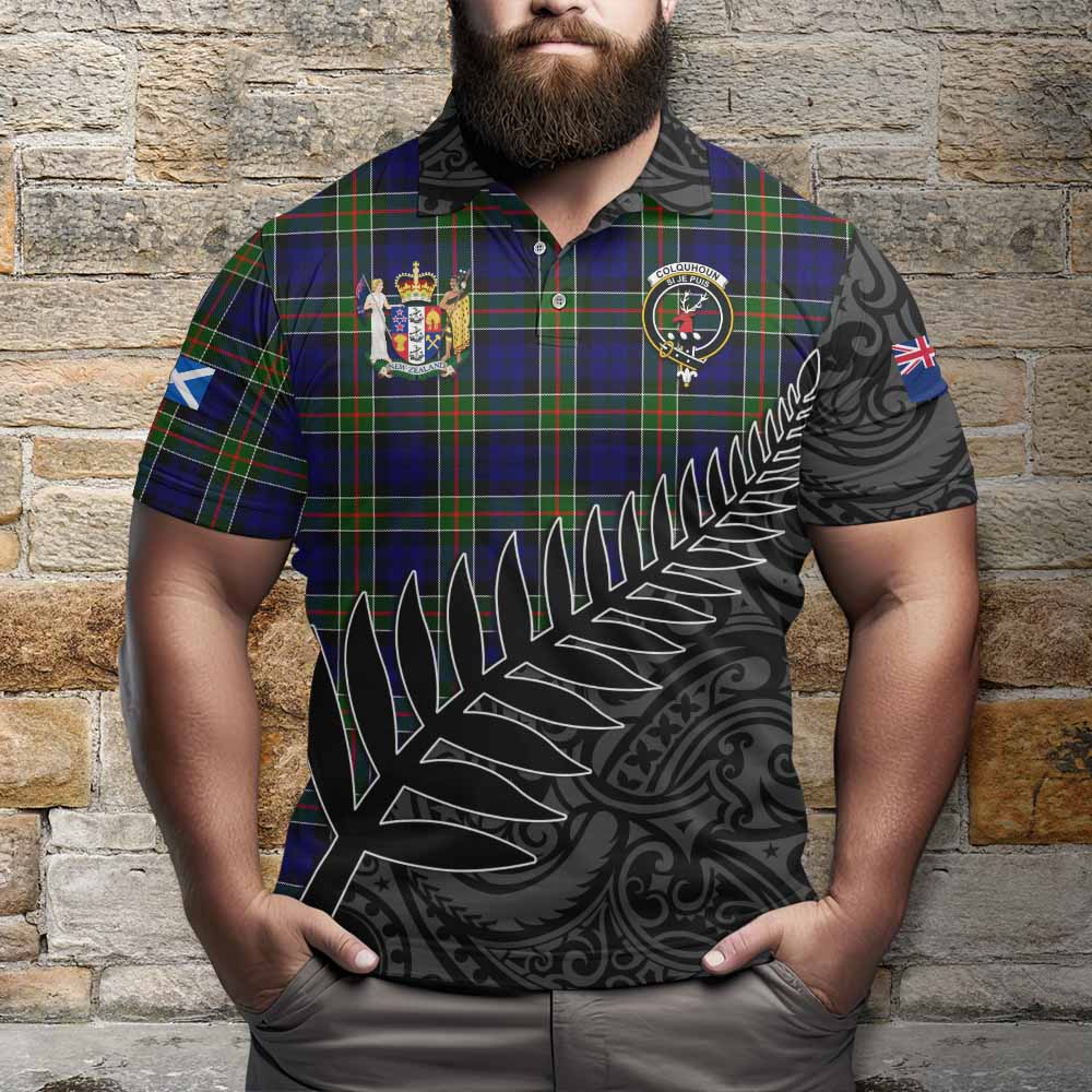 Colquhoun Crest Tartan Polo Shirt with New Zealand Silver Fern Half Style