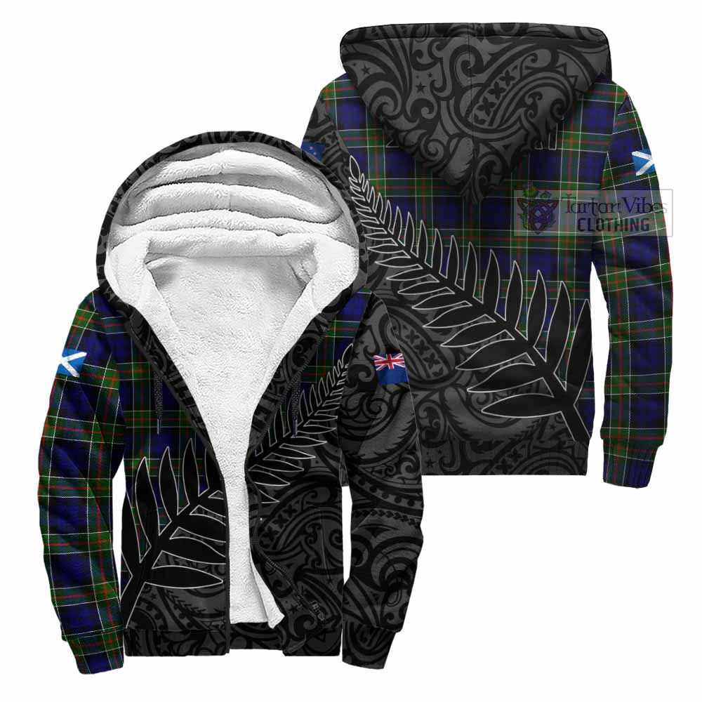 Tartan Vibes Clothing Colquhoun Crest Tartan Sherpa Hoodie with New Zealand Silver Fern Half Style