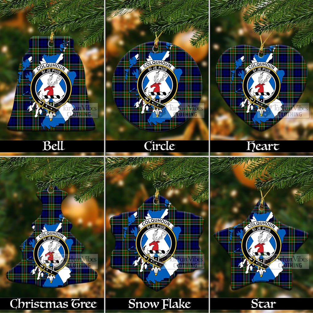 Tartan Vibes Clothing Colquhoun Tartan Christmas Ornament with Family Crest and Scotland Map