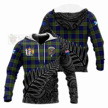 Colquhoun Crest Tartan Knitted Hoodie with New Zealand Silver Fern Half Style