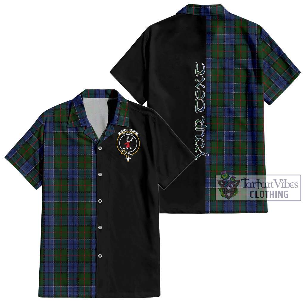 Tartan Vibes Clothing Colquhoun Tartan Short Sleeve Button Shirt with Family Crest and Half Of Me Style