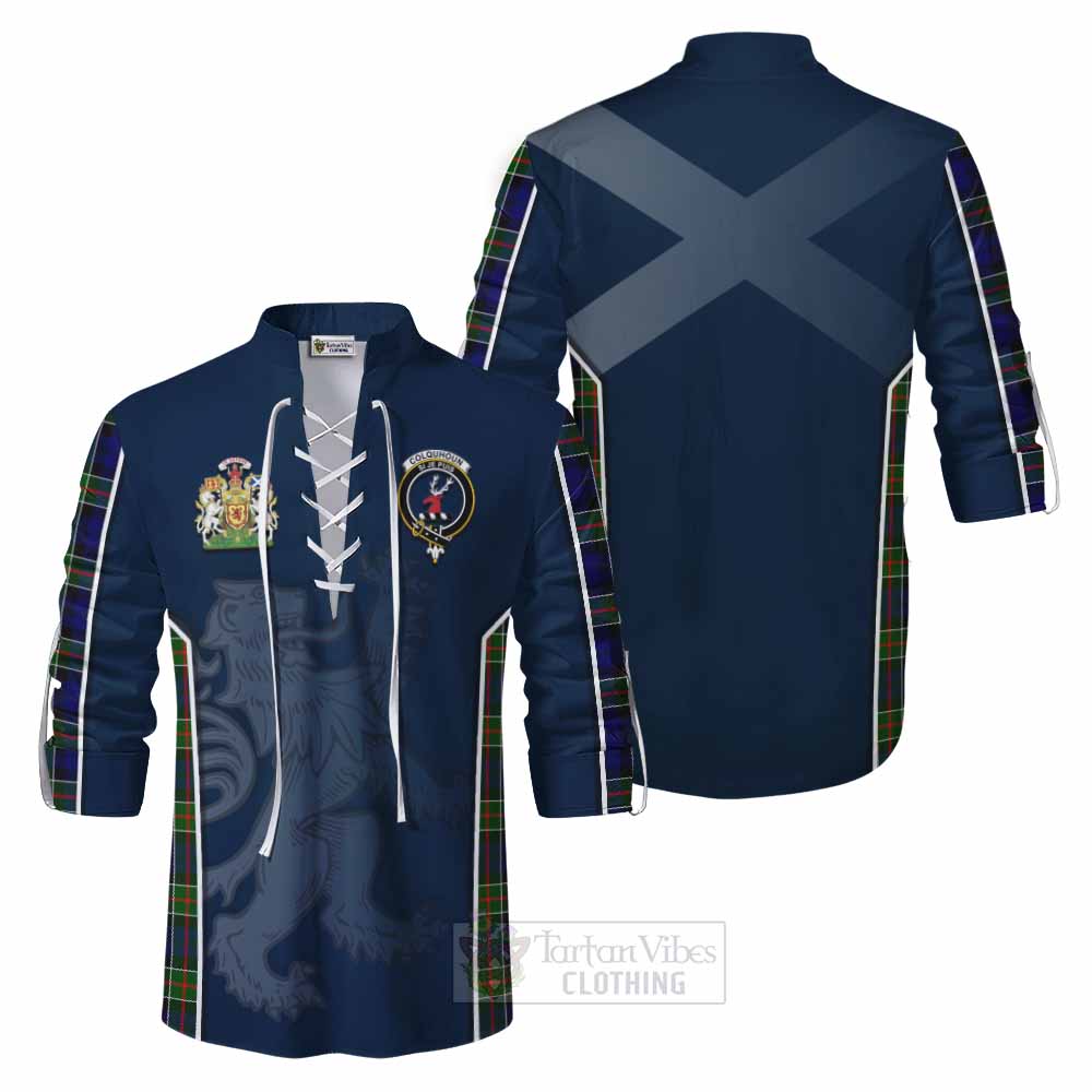 Tartan Vibes Clothing Colquhoun Tartan Ghillie Kilt Shirt with Family Crest and Lion Rampant Vibes Sport Style