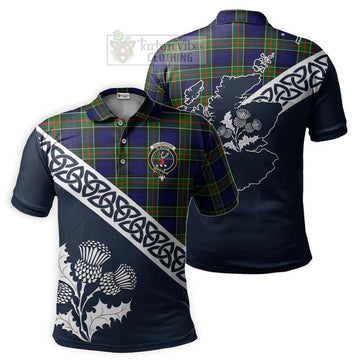 Colquhoun Tartan Polo Shirt Featuring Thistle and Scotland Map