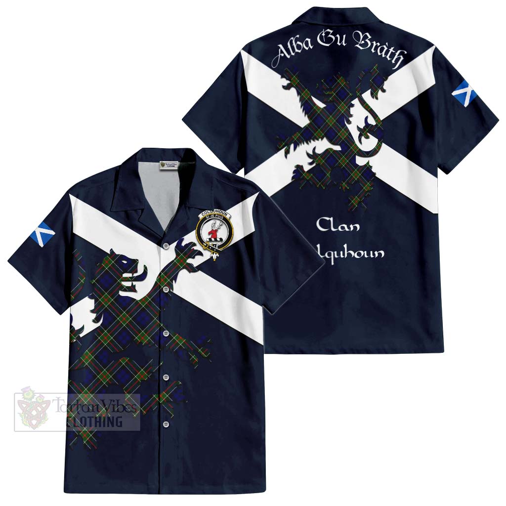 Tartan Vibes Clothing Colquhoun Tartan Lion Rampant Short Sleeve Button Shirt – Proudly Display Your Heritage with Alba Gu Brath and Clan Name