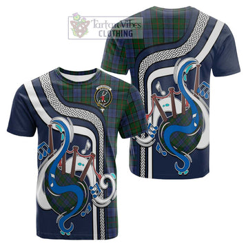 Colquhoun Tartan Cotton T-shirt with Epic Bagpipe Style