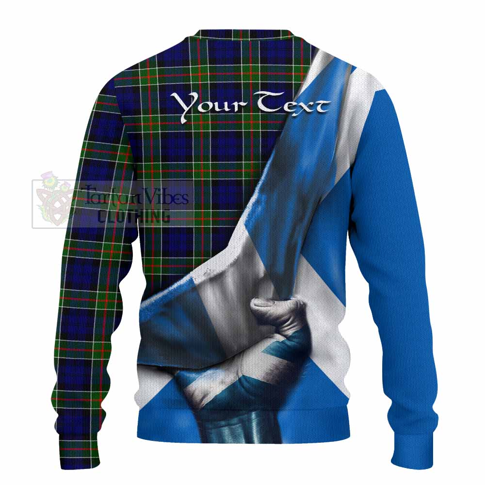 Tartan Vibes Clothing Colquhoun Tartan Knitted Sweater with Family Crest Scotland Patriotic Style