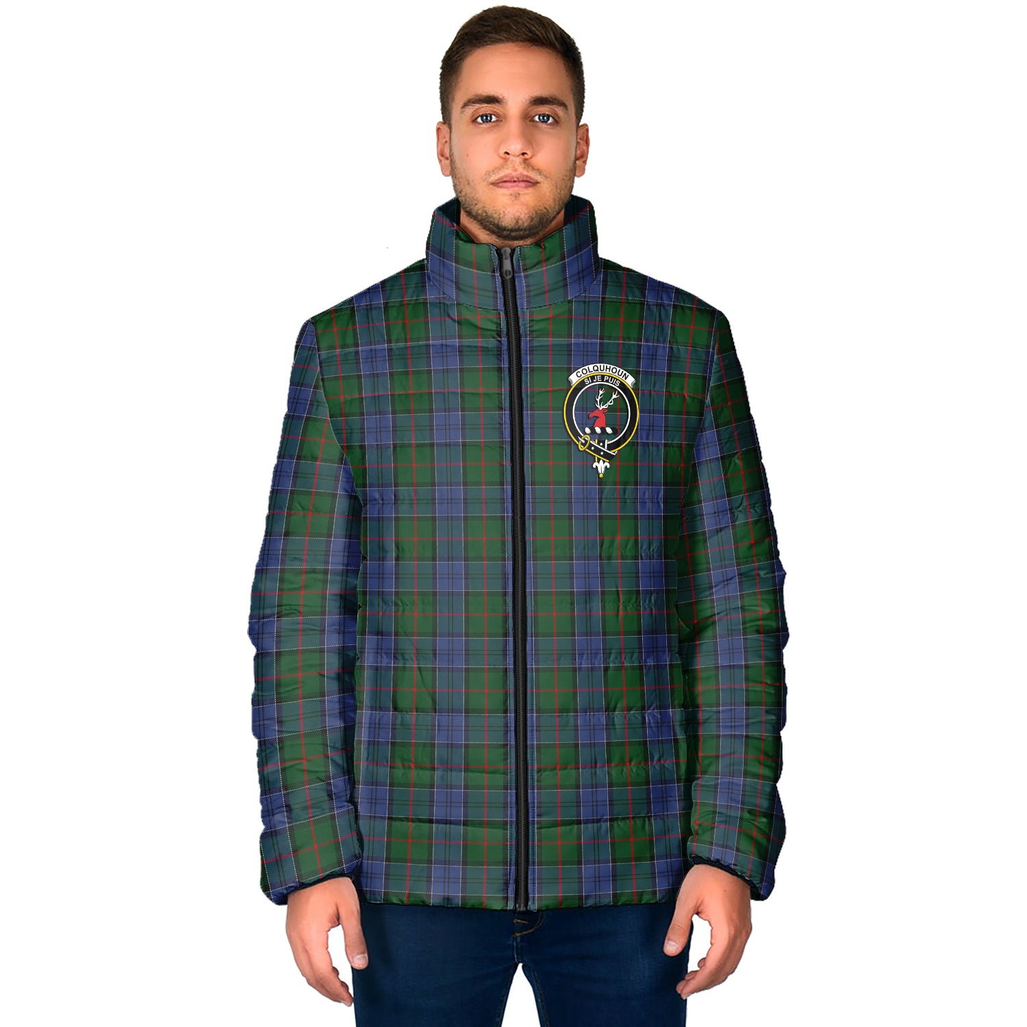 Colquhoun Tartan Padded Jacket with Family Crest - Tartan Vibes Clothing