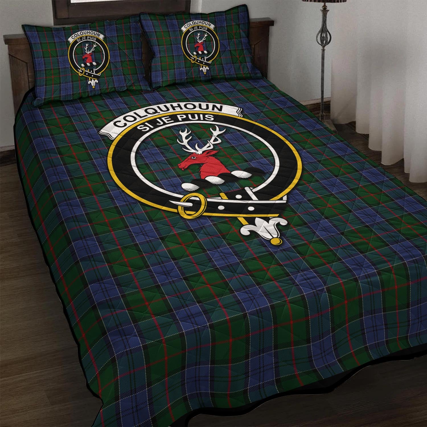 Colquhoun Tartan Quilt Bed Set with Family Crest - Tartan Vibes Clothing