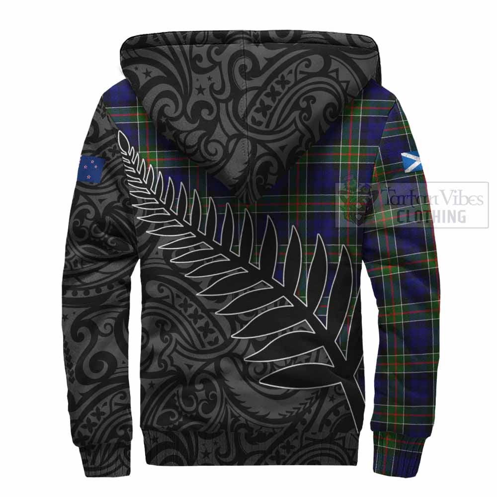 Tartan Vibes Clothing Colquhoun Crest Tartan Sherpa Hoodie with New Zealand Silver Fern Half Style