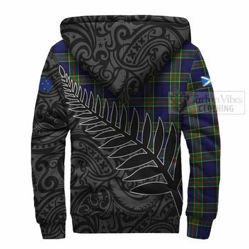 Colquhoun Crest Tartan Sherpa Hoodie with New Zealand Silver Fern Half Style