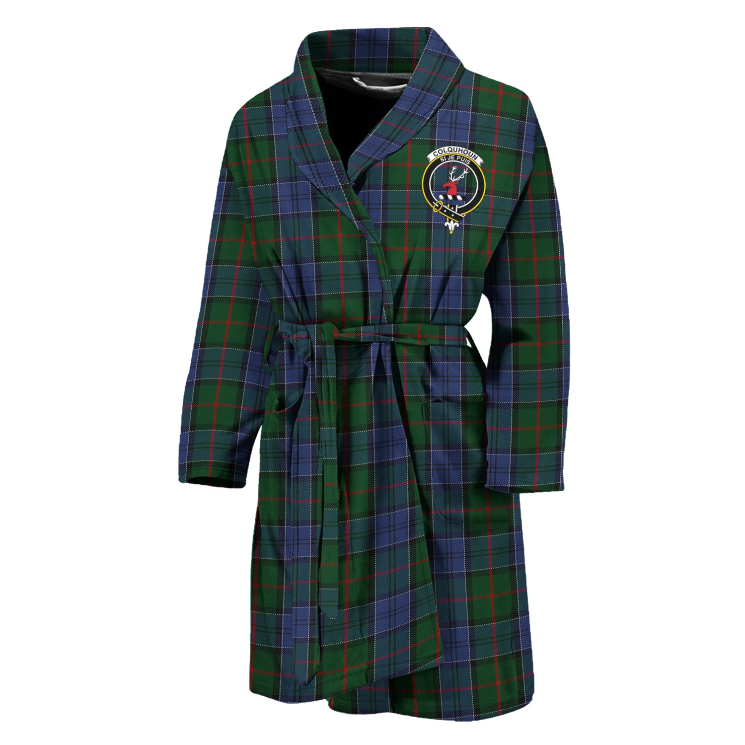 Colquhoun Tartan Bathrobe with Family Crest Unisex M - Tartan Vibes Clothing