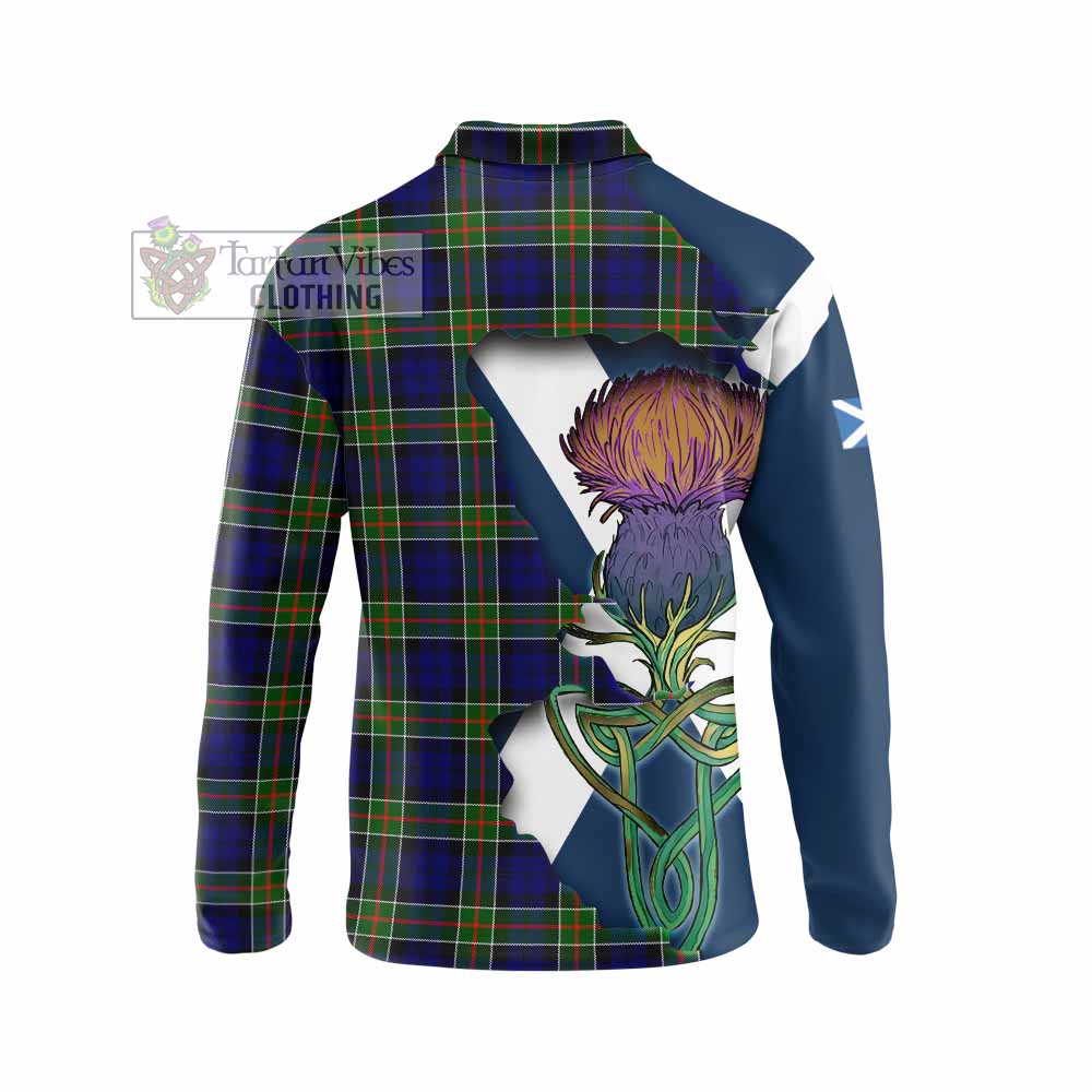 Colquhoun Tartan Family Crest Long Sleeve Polo Shirt Scottish Thistle Celtic Inspired - Tartan Vibes Clothing