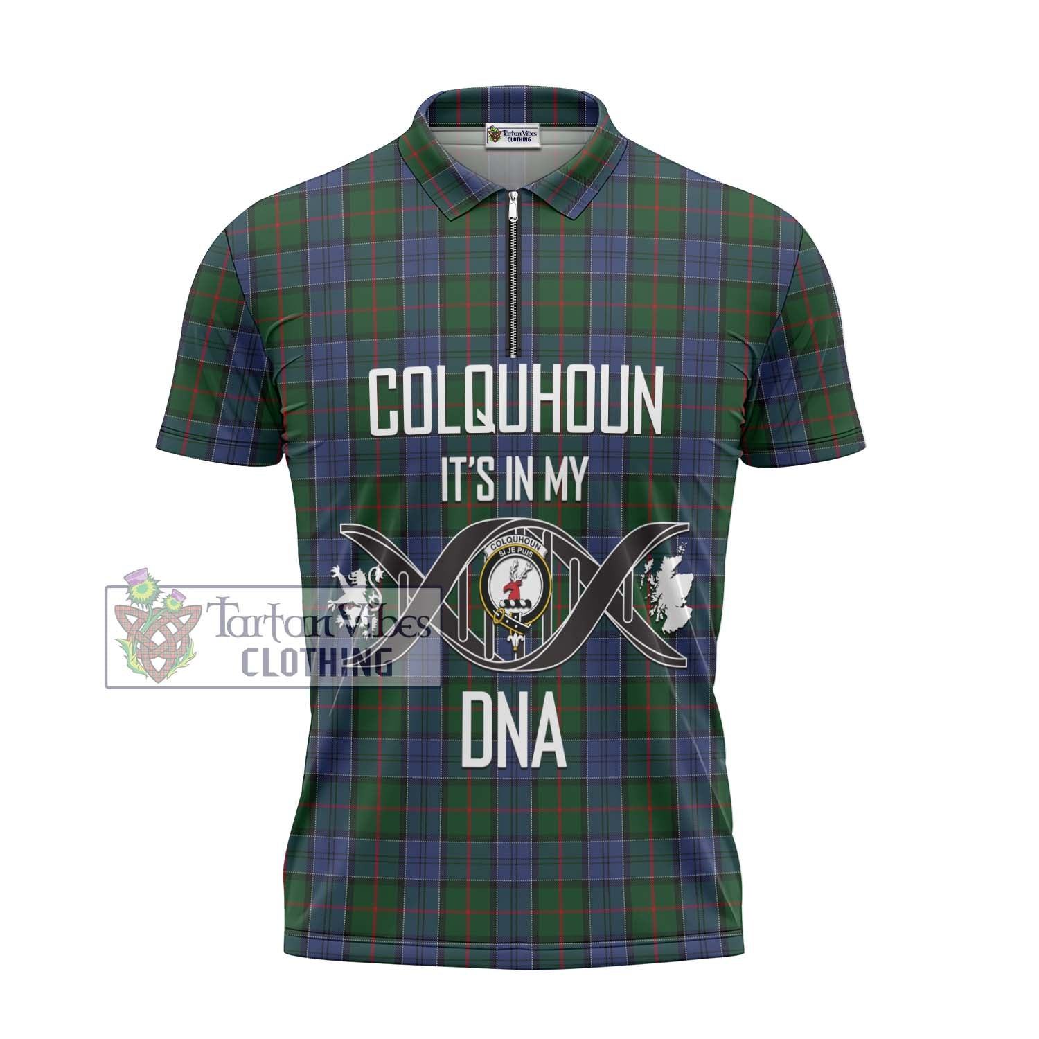 Tartan Vibes Clothing Colquhoun Tartan Zipper Polo Shirt with Family Crest DNA In Me Style