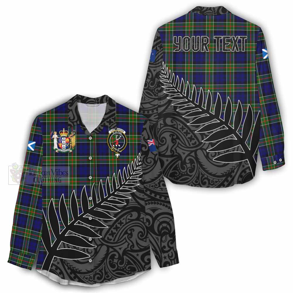 Tartan Vibes Clothing Colquhoun Crest Tartan Women's Casual Shirt with New Zealand Silver Fern Half Style