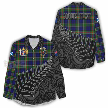 Colquhoun Crest Tartan Women's Casual Shirt with New Zealand Silver Fern Half Style