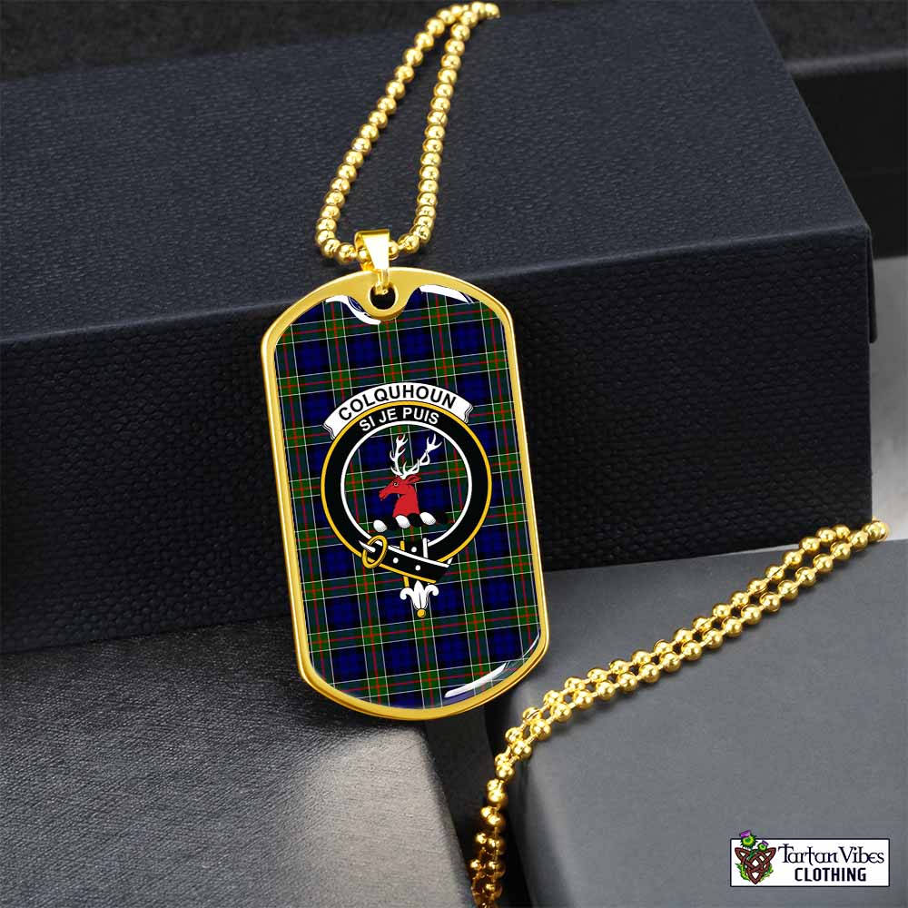 Tartan Vibes Clothing Colquhoun Tartan Dog Tag Necklace with Family Crest