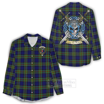 Colquhoun Tartan Women's Casual Shirt with Family Crest Celtic Skull Style