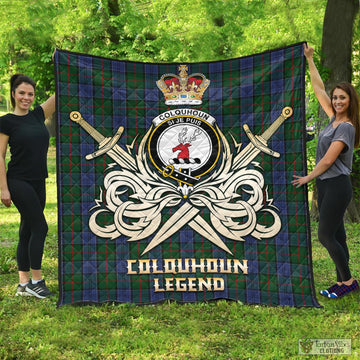 Colquhoun Tartan Quilt with Clan Crest and the Golden Sword of Courageous Legacy