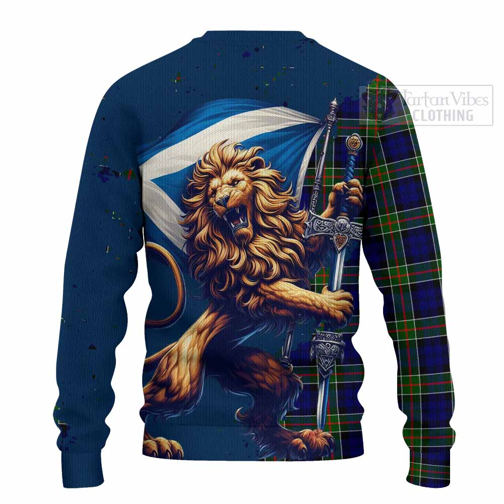 Tartan Vibes Clothing Colquhoun Tartan Family Crest Knitted Sweater with Scottish Majestic Lion