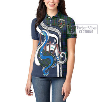 Colquhoun Tartan Women's Polo Shirt with Epic Bagpipe Style