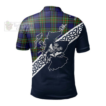 Colquhoun Tartan Polo Shirt Featuring Thistle and Scotland Map