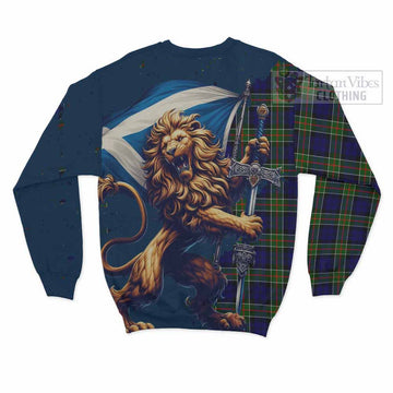 Colquhoun Tartan Family Crest Sweatshirt with Scottish Majestic Lion