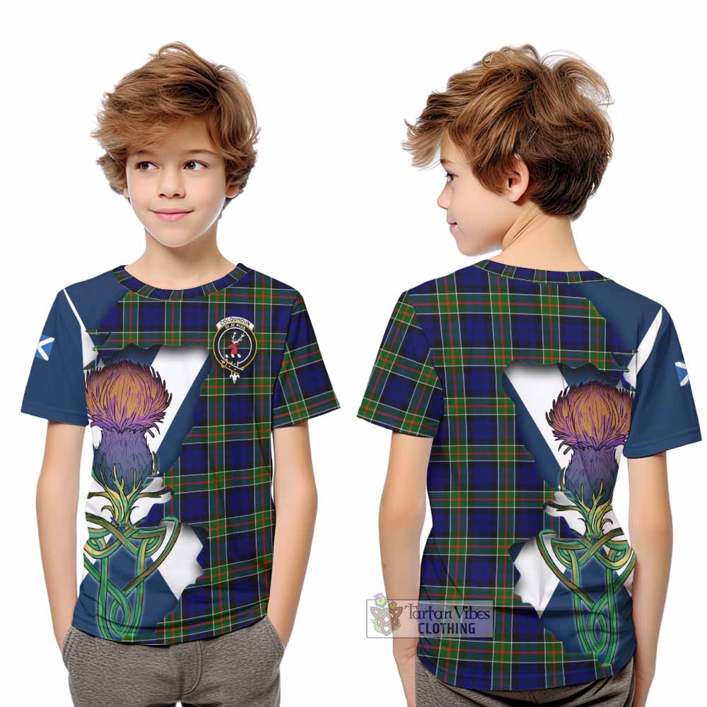 Colquhoun Tartan Family Crest Kid T-Shirt Scottish Thistle Celtic Inspired - Tartan Vibes Clothing