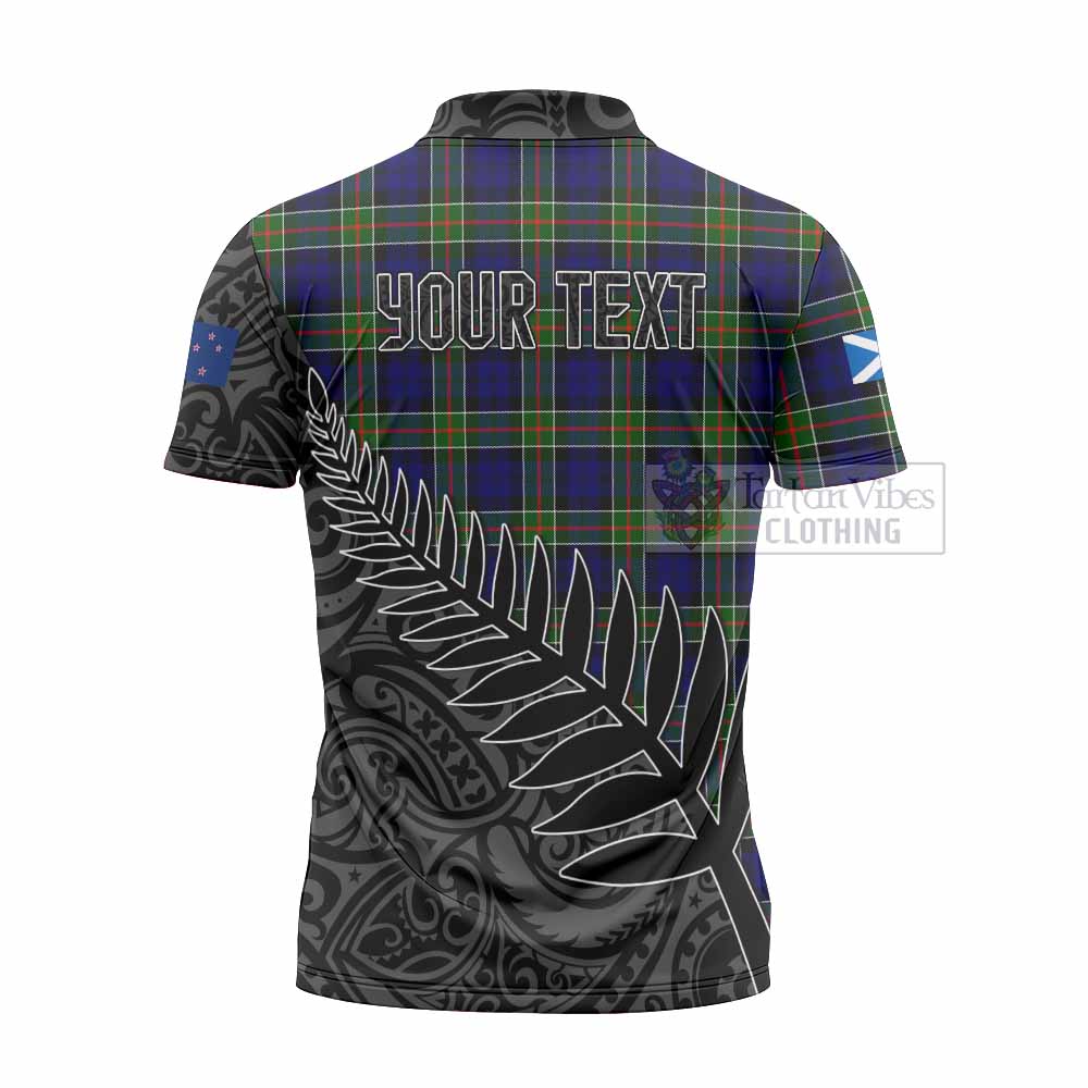 Tartan Vibes Clothing Colquhoun Crest Tartan Zipper Polo Shirt with New Zealand Silver Fern Half Style