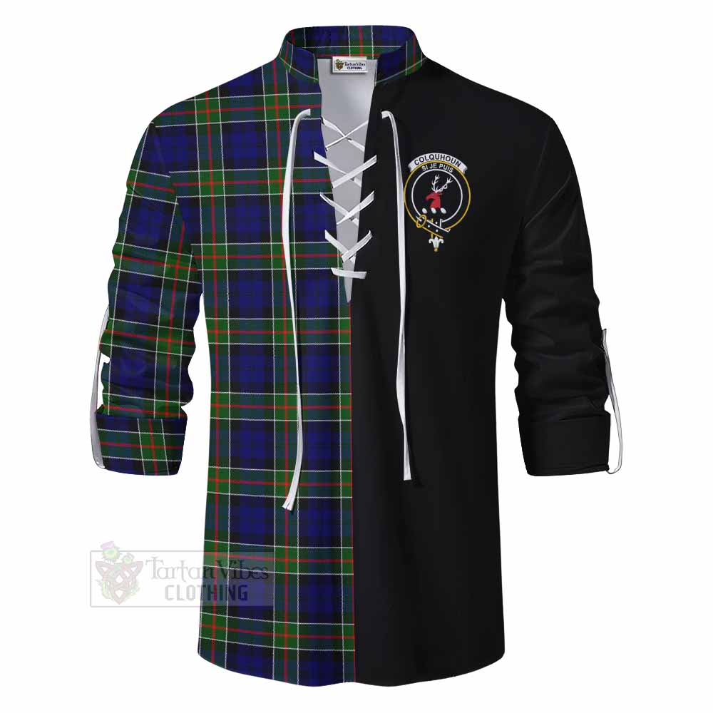 Tartan Vibes Clothing Colquhoun Tartan Ghillie Kilt Shirt with Family Crest and Half Of Me Style