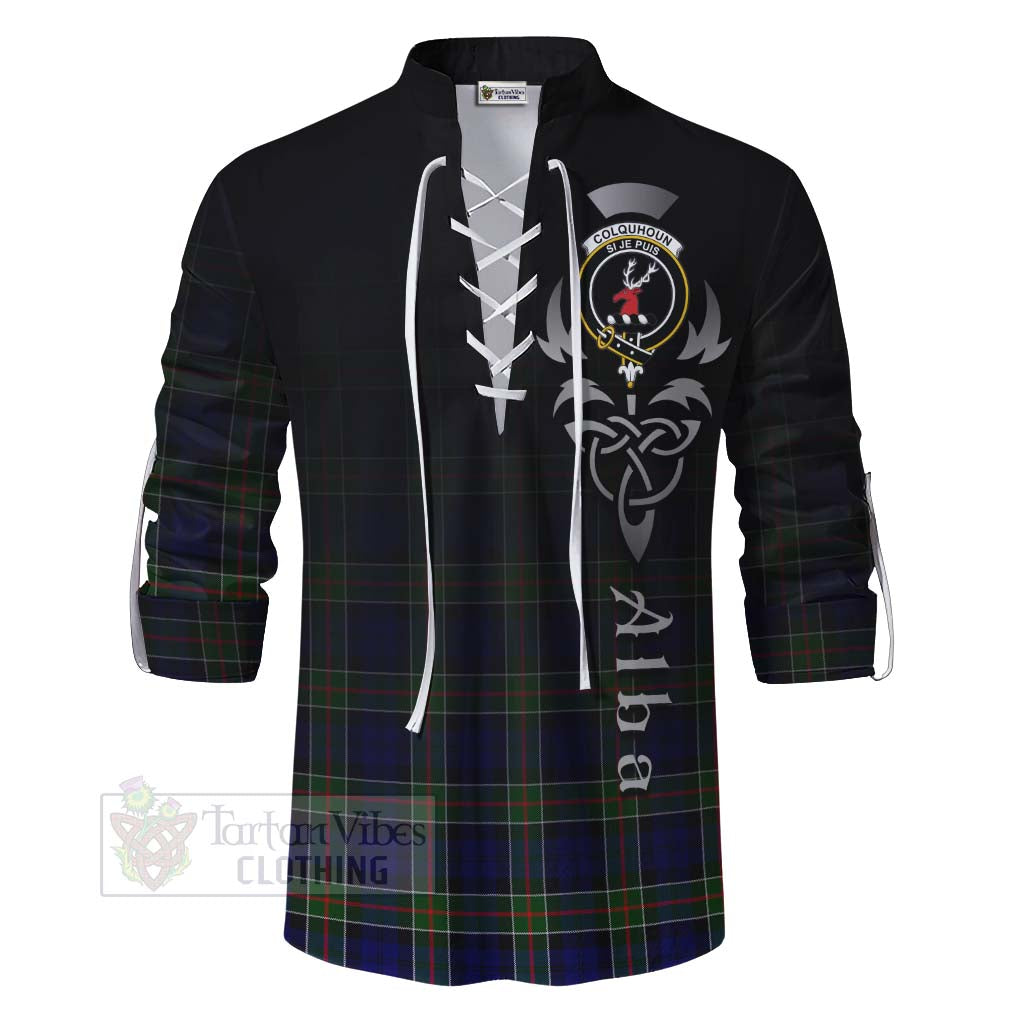 Tartan Vibes Clothing Colquhoun Tartan Ghillie Kilt Shirt Featuring Alba Gu Brath Family Crest Celtic Inspired